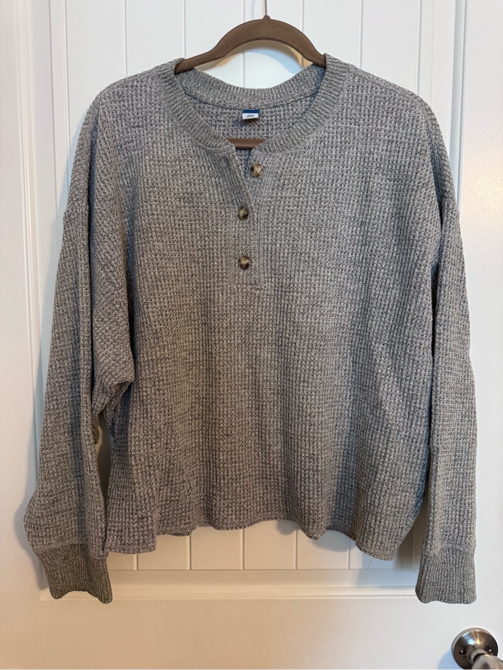Old Navy Grey Waffle Knit Henley Sweater